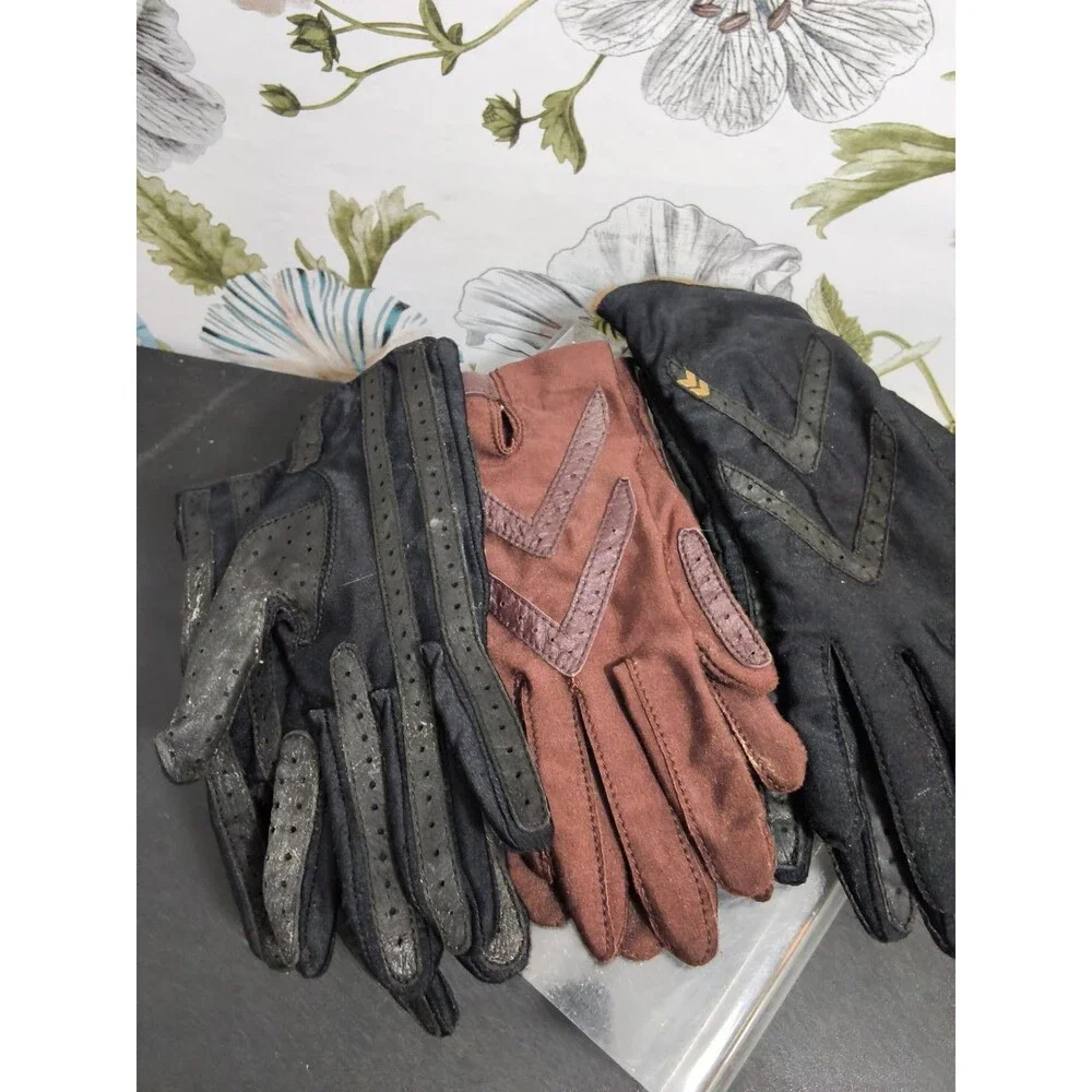 3Pairs Isotoner Leather Lined Driving Gloves Size M Wrist Length Brown & Black